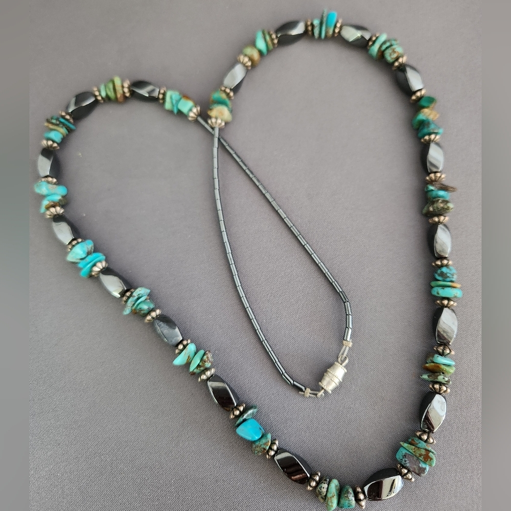 Hand Crafted Turquoise and Black Beaded Necklace